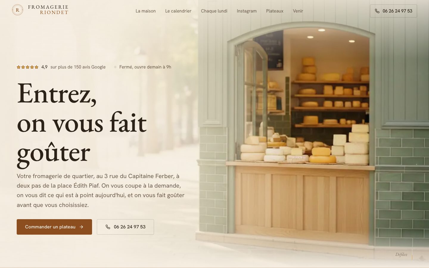 Fromagerie Riondet, aperçu du site